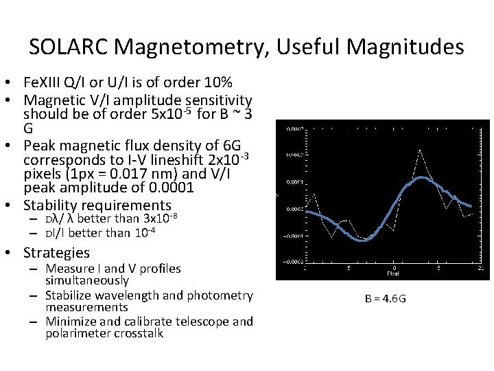 SOLARC Magnetometry, Useful Magnitudes • Fe. XIII Q/I or U/I is of order 10%