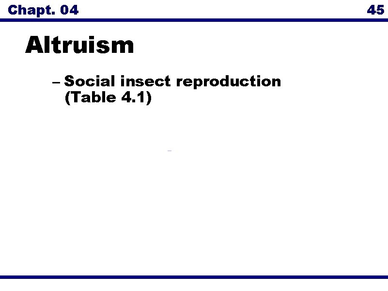 Chapt. 04 45 Altruism – Social insect reproduction (Table 4. 1) 