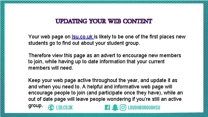 UPDATING YOUR WEB CONTENT Your web page on lsu. co. uk is likely to