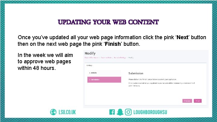 UPDATING YOUR WEB CONTENT Once you’ve updated all your web page information click the