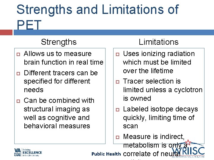 Strengths and Limitations of PET Strengths Limitations Allows us to measure brain function in Strengths and Limitations of PET Strengths Limitations Allows us to measure brain function in