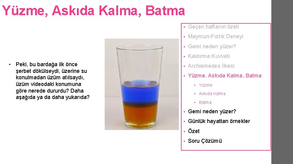 Yüzme, Askıda Kalma, Batma • Peki, bu bardağa ilk önce şerbet dökülseydi, üzerine su Yüzme, Askıda Kalma, Batma • Peki, bu bardağa ilk önce şerbet dökülseydi, üzerine su