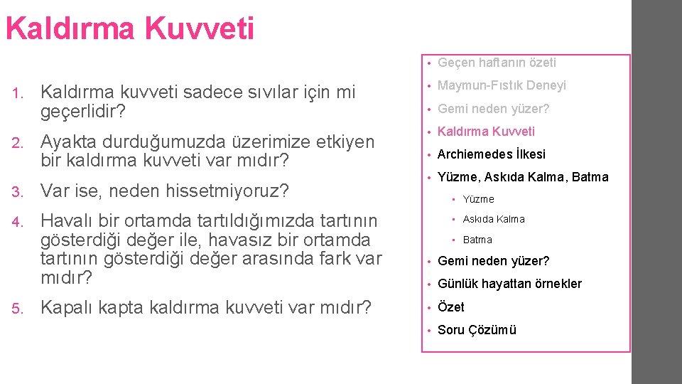 Kaldırma Kuvveti 1. 2. • Geçen haftanın özeti Kaldırma kuvveti sadece sıvılar için mi Kaldırma Kuvveti 1. 2. • Geçen haftanın özeti Kaldırma kuvveti sadece sıvılar için mi