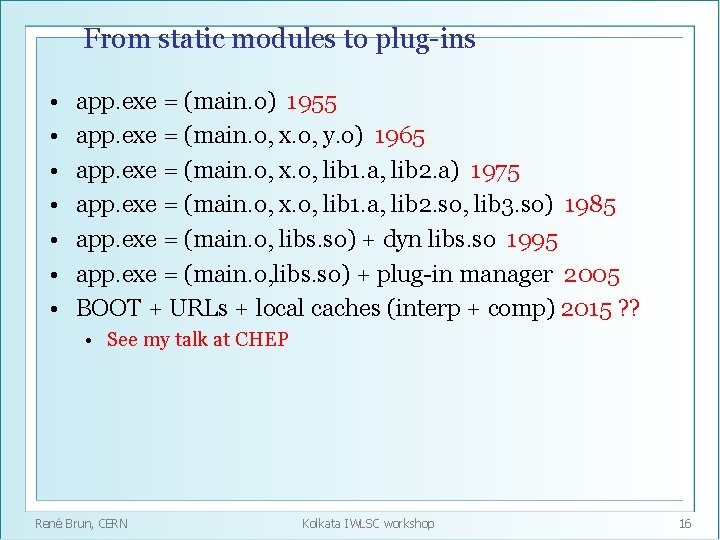 From static modules to plug-ins • • app. exe = (main. o) 1955 app.