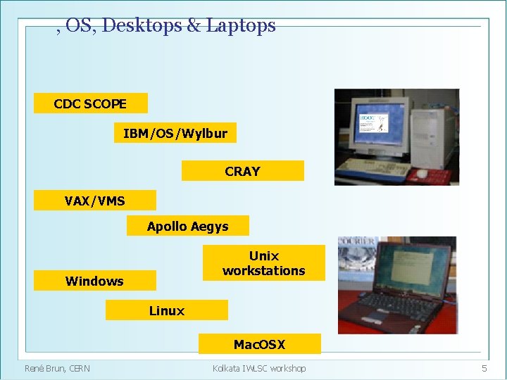 , OS, Desktops & Laptops CDC SCOPE IBM/OS/Wylbur CRAY VAX/VMS Apollo Aegys Unix workstations