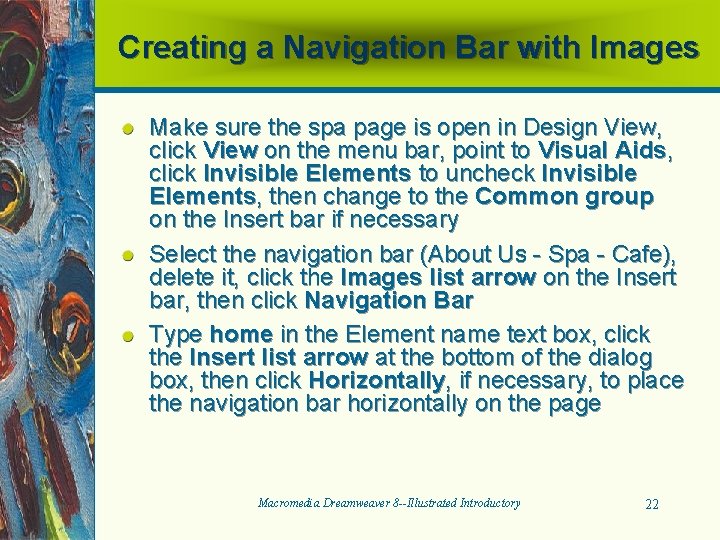 Creating a Navigation Bar with Images Make sure the spa page is open in