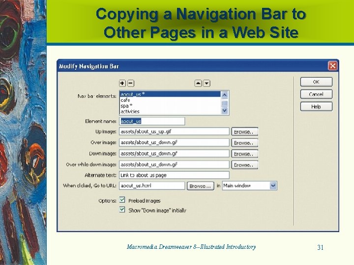 Copying a Navigation Bar to Other Pages in a Web Site Macromedia Dreamweaver 8