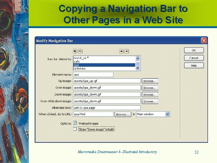 Copying a Navigation Bar to Other Pages in a Web Site Macromedia Dreamweaver 8