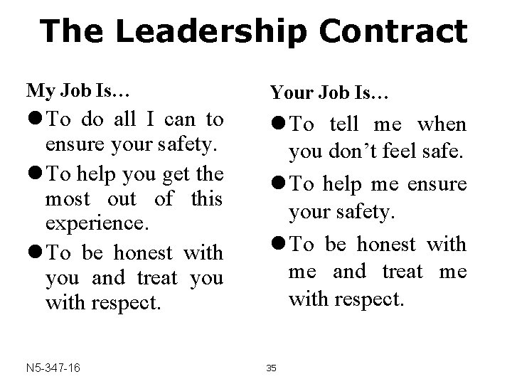 The Leadership Contract My Job Is… Your Job Is… l To do all I