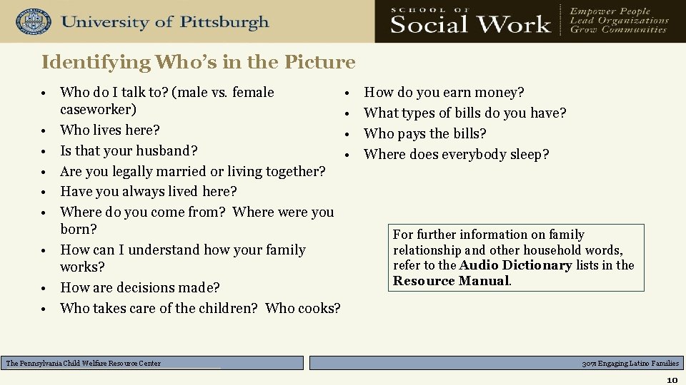 Identifying Who’s in the Picture • • Who do I talk to? (male vs.