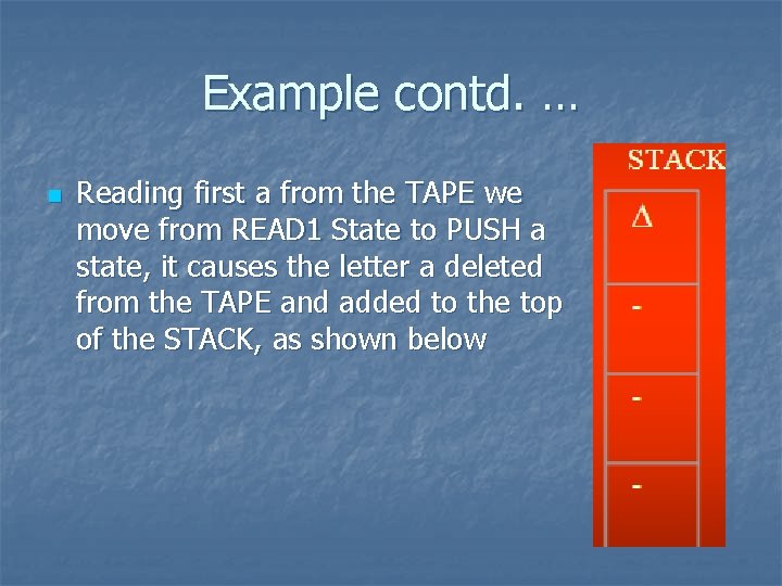 Example contd. … n Reading first a from the TAPE we move from READ