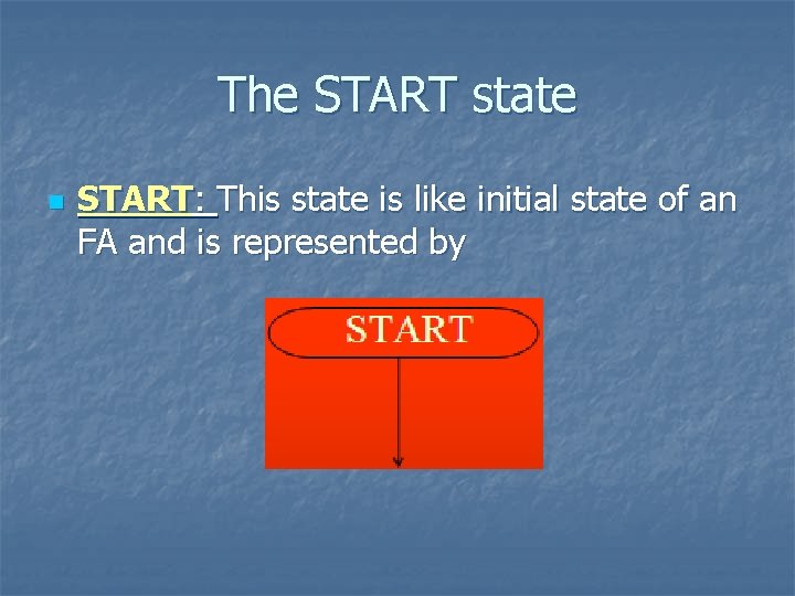The START state n START: This state is like initial state of an FA