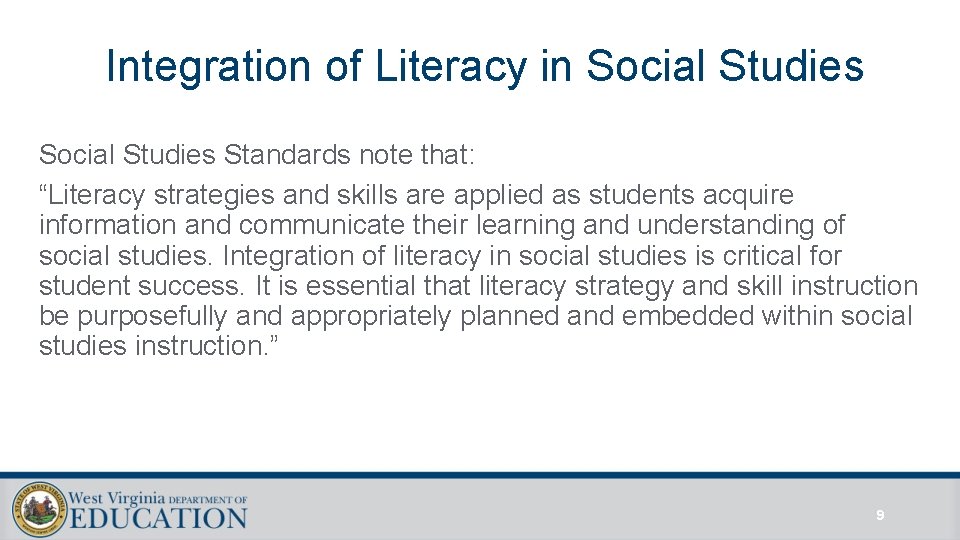 Integration of Literacy in Social Studies Standards note that: “Literacy strategies and skills are