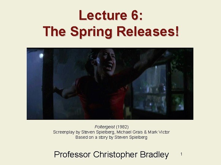 Lecture 6: The Spring Releases! Poltergeist (1982) Screenplay by Steven Spielberg, Michael Grais &