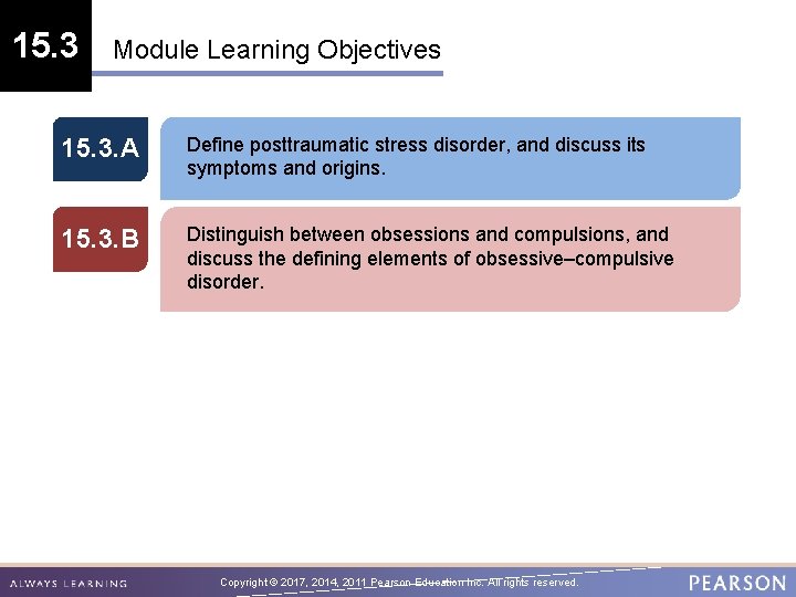 15. 3 Module Learning Objectives 15. 3. A Define posttraumatic stress disorder, and discuss