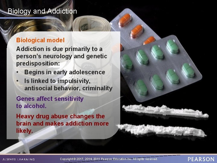 Biology and Addiction Biological model Addiction is due primarily to a person’s neurology and