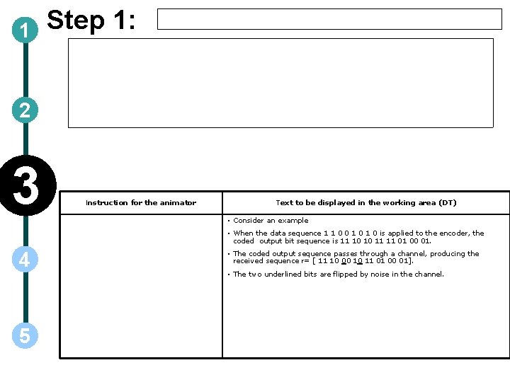 1 Step 1: 2 3 Instruction for the animator Text to be displayed in