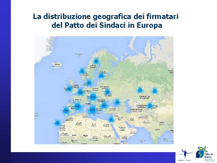 La distribuzione geografica dei firmatari del Patto dei Sindaci in Europa 