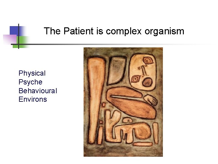 The Patient is complex organism Physical Psyche Behavioural Environs 