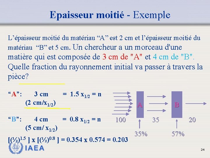 Epaisseur moitié - Exemple L’épaisseur moitié du matériau “A” est 2 cm et l’épaisseur