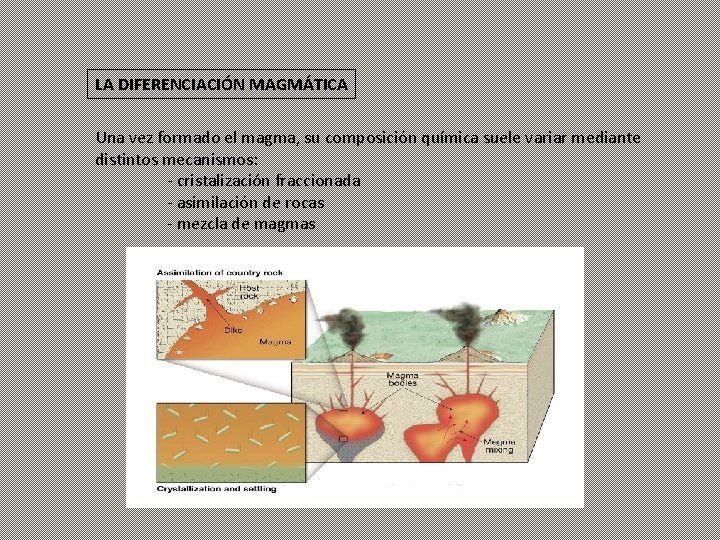 LA DIFERENCIACIÓN MAGMÁTICA Una vez formado el magma, su composición química suele variar mediante