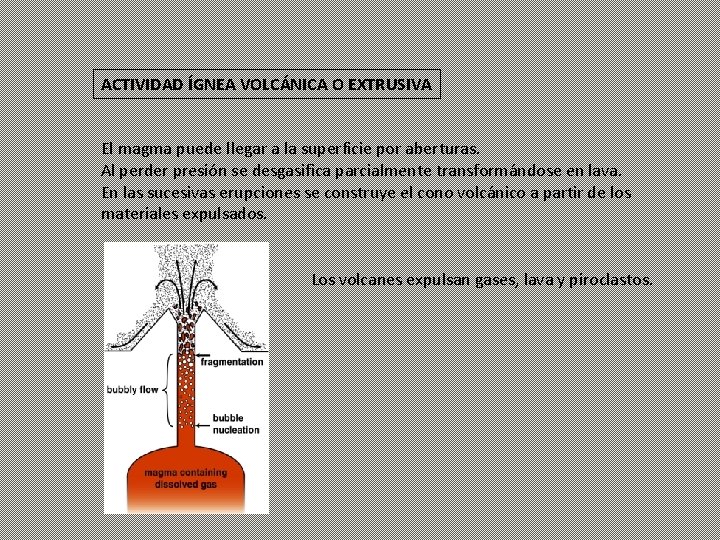 ACTIVIDAD ÍGNEA VOLCÁNICA O EXTRUSIVA El magma puede llegar a la superficie por aberturas.