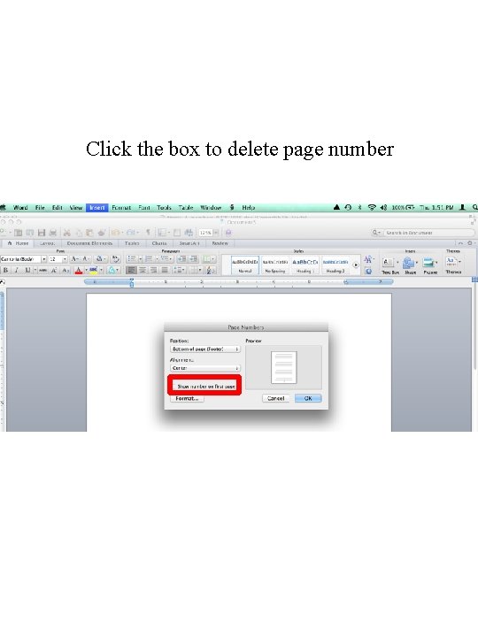 Click the box to delete page number 