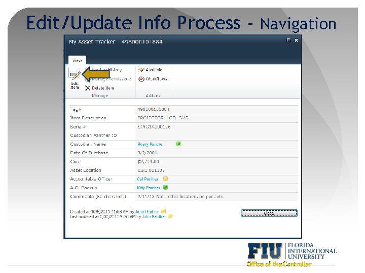Edit/Update Info Process - Navigation Office of the Controller 
