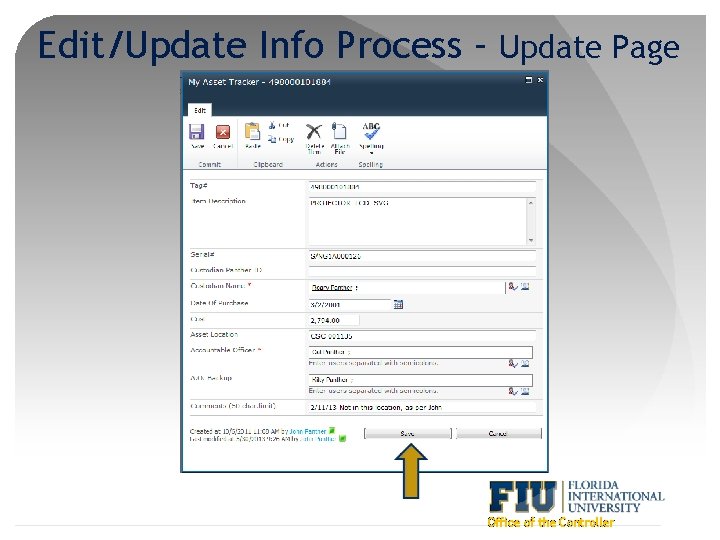 Edit/Update Info Process – Update Page Office of the Controller 
