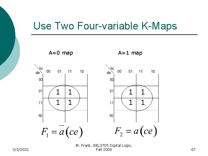 Use Two Four-variable K-Maps A=0 map 1 1 3/3/2021 1 1 A=1 map 1