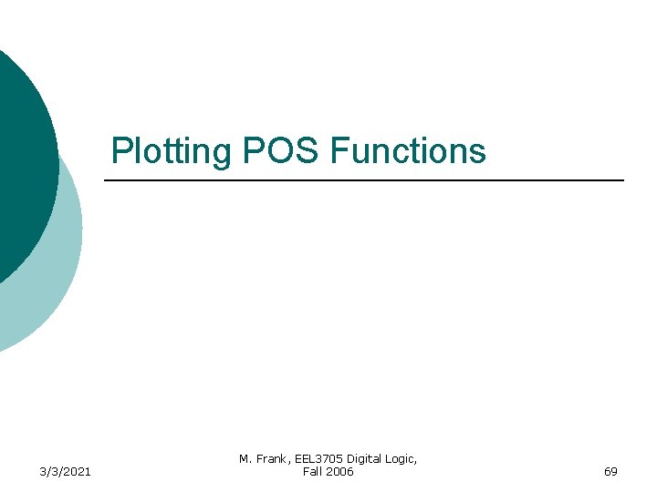 Plotting POS Functions 3/3/2021 M. Frank, EEL 3705 Digital Logic, Fall 2006 69 