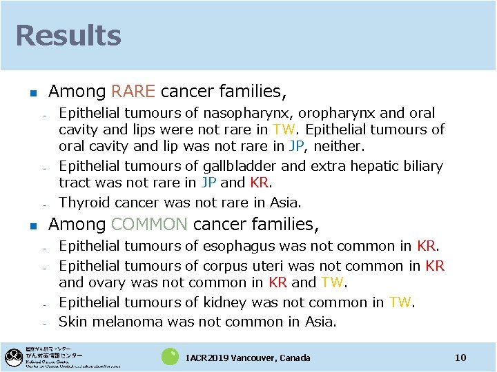 Results Among RARE cancer families, n - - - Epithelial tumours of nasopharynx, oropharynx