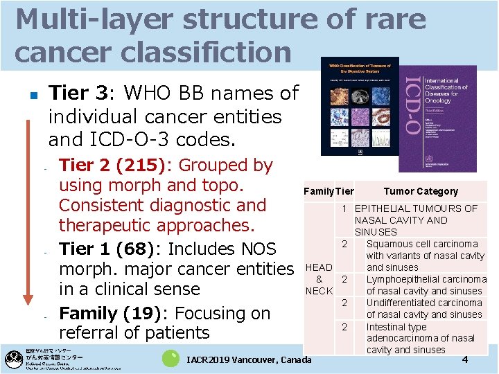 Multi-layer structure of rare cancer classifiction Tier 3: WHO BB names of individual cancer