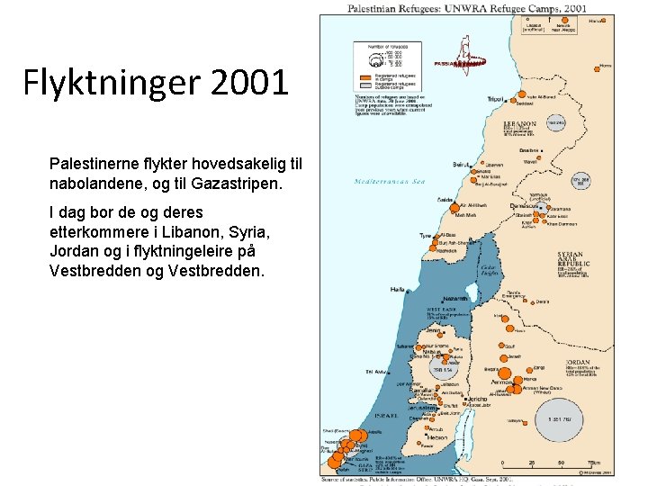 Flyktninger 2001 Palestinerne flykter hovedsakelig til nabolandene, og til Gazastripen. I dag bor de