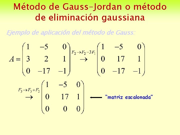 Método de Gauss-Jordan o método de eliminación gaussiana Ejemplo de aplicación del método de