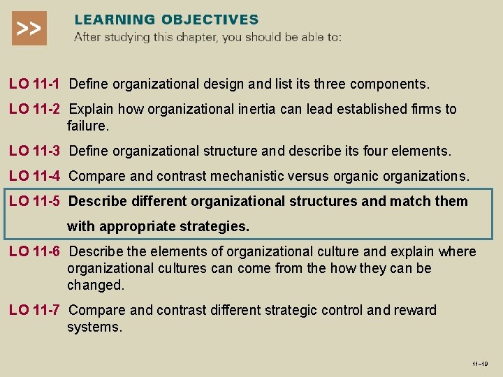LO 11 -1 Define organizational design and list its three components. LO 11 -2