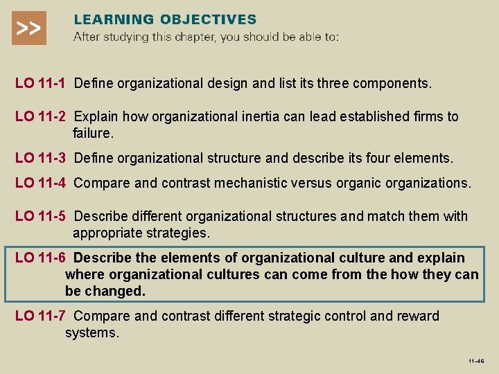 LO 11 -1 Define organizational design and list its three components. LO 11 -2