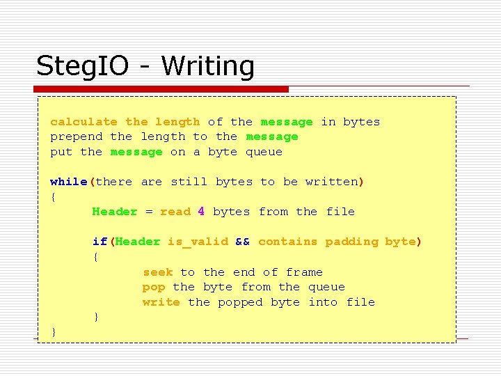 Steg. IO - Writing calculate the length of the message in bytes prepend the