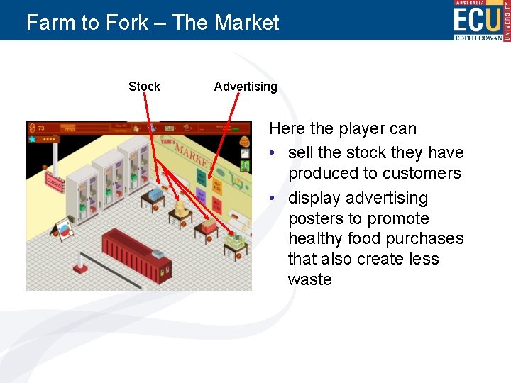 Farm to Fork – The Market Stock Advertising Here the player can • sell