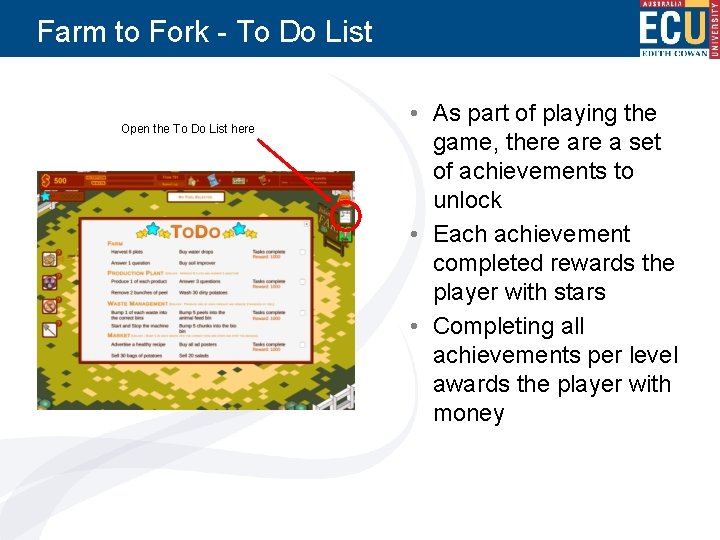 Farm to Fork - To Do List Open the To Do List here •