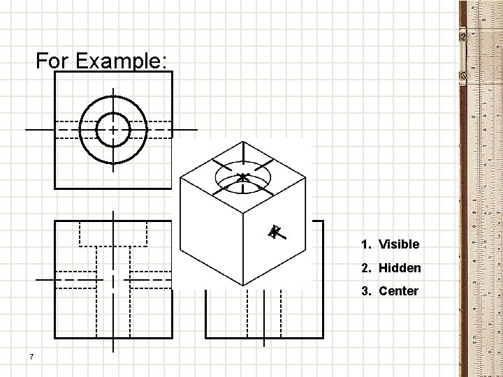 For Example: 1. Visible 2. Hidden 3. Center 7 