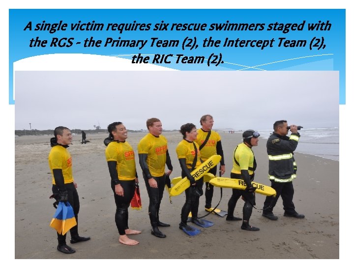 A single victim requires six rescue swimmers staged with the RGS - the Primary