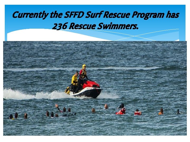 Currently the SFFD Surf Rescue Program has 236 Rescue Swimmers. 