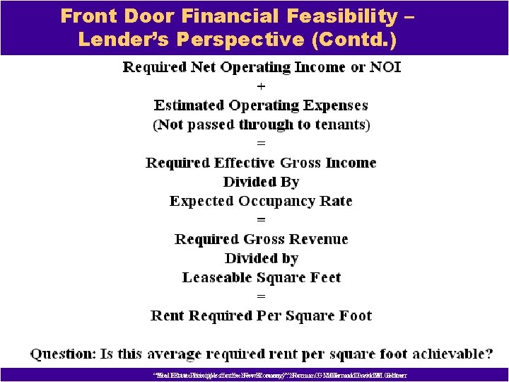 Front Door Financial Feasibility – Lender’s Perspective (Contd. ) “Real. Estate. Principlesfor forthe the.