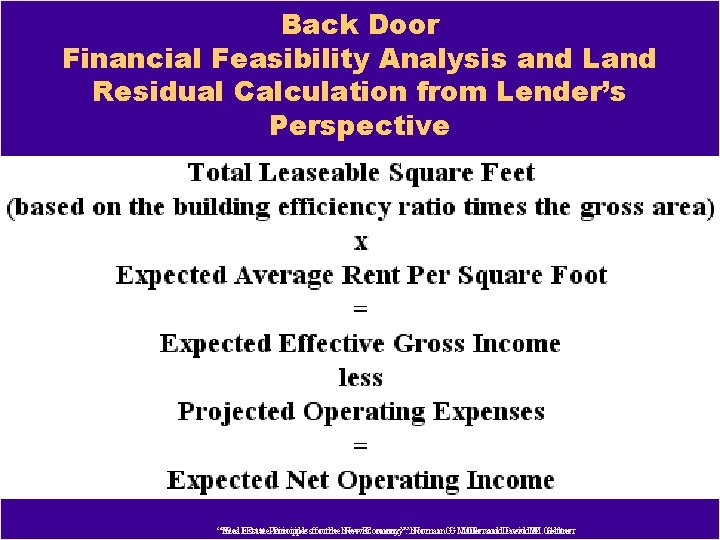 Back Door Financial Feasibility Analysis and Land Residual Calculation from Lender’s Perspective “Real. Estate.