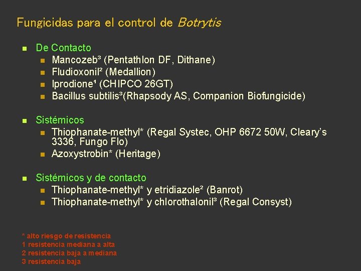 Fungicidas para el control de Botrytis n De Contacto n Mancozeb³ (Pentathlon DF, Dithane)