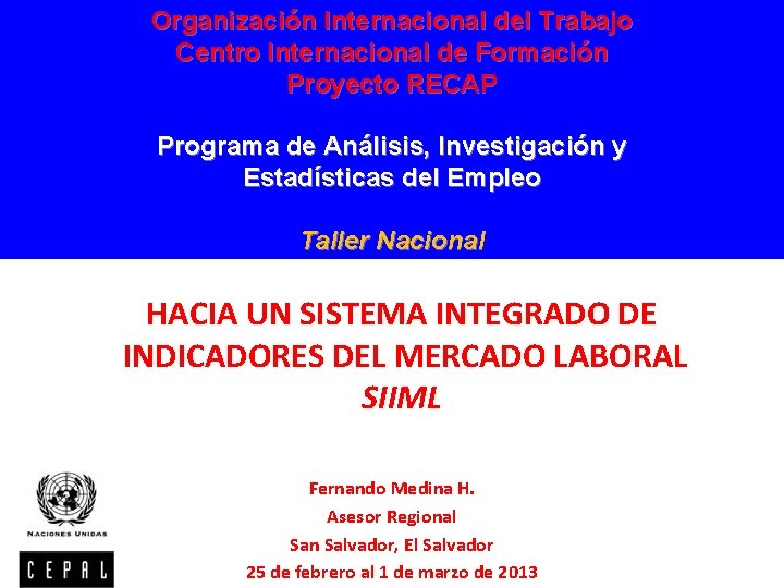 Organización Internacional del Trabajo Centro Internacional de Formación Proyecto RECAP Programa de Análisis, Investigación