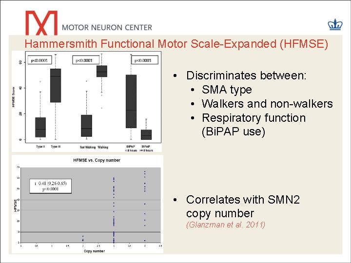 Hammersmith Functional Motor Scale-Expanded (HFMSE) • Discriminates between: • SMA type • Walkers and