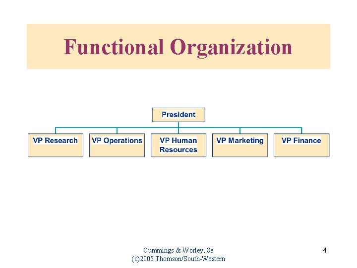 Functional Organization Cummings & Worley, 8 e (c)2005 Thomson/South-Western 4 