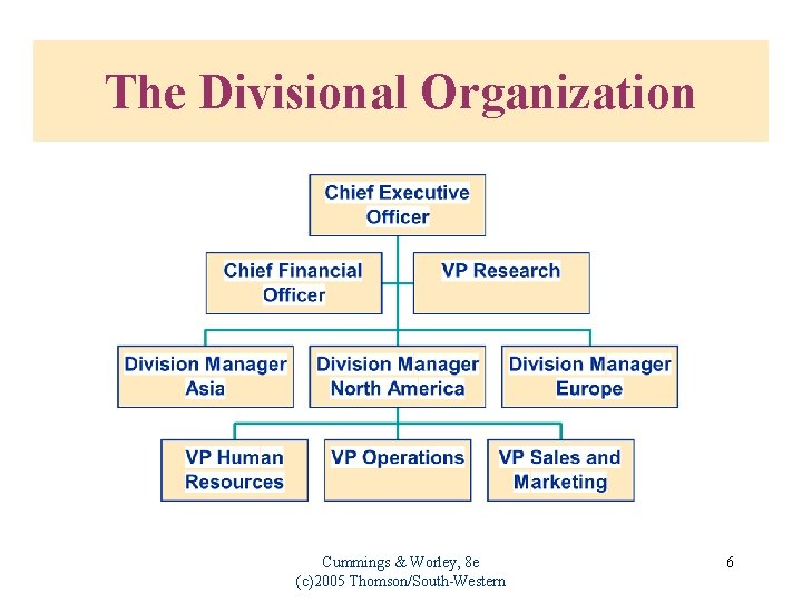 The Divisional Organization Cummings & Worley, 8 e (c)2005 Thomson/South-Western 6 
